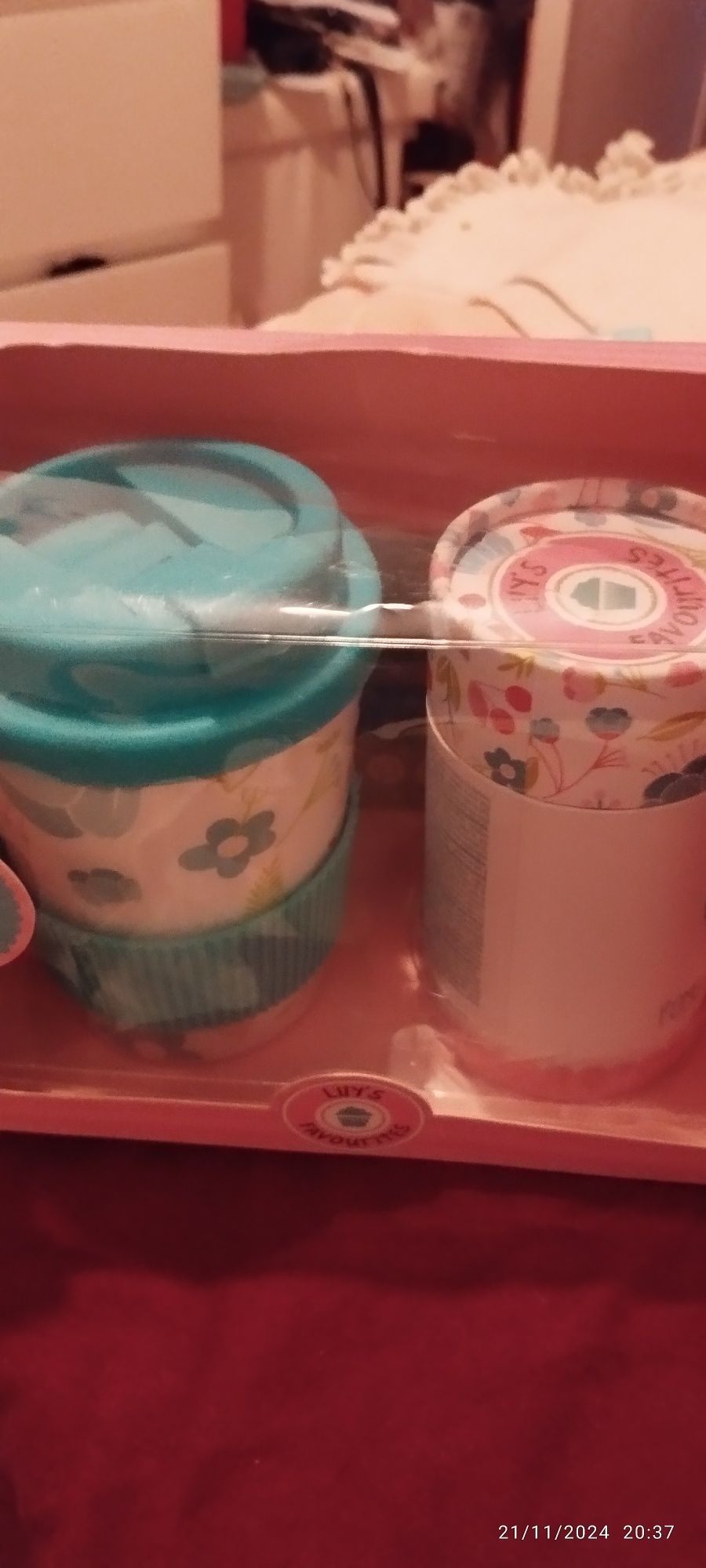 Conjunto , copo, embalagem chá