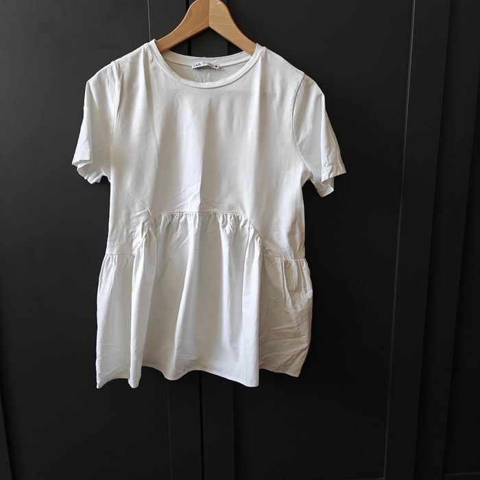 Bluzka koszulka z krótkim rękawem ciążowa baskinką bawełna Zara M