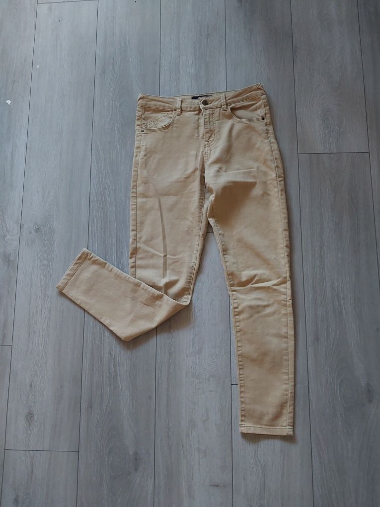 Spodnie dżinsy S,36 Cropp miodowe musztardowe rurki skinny