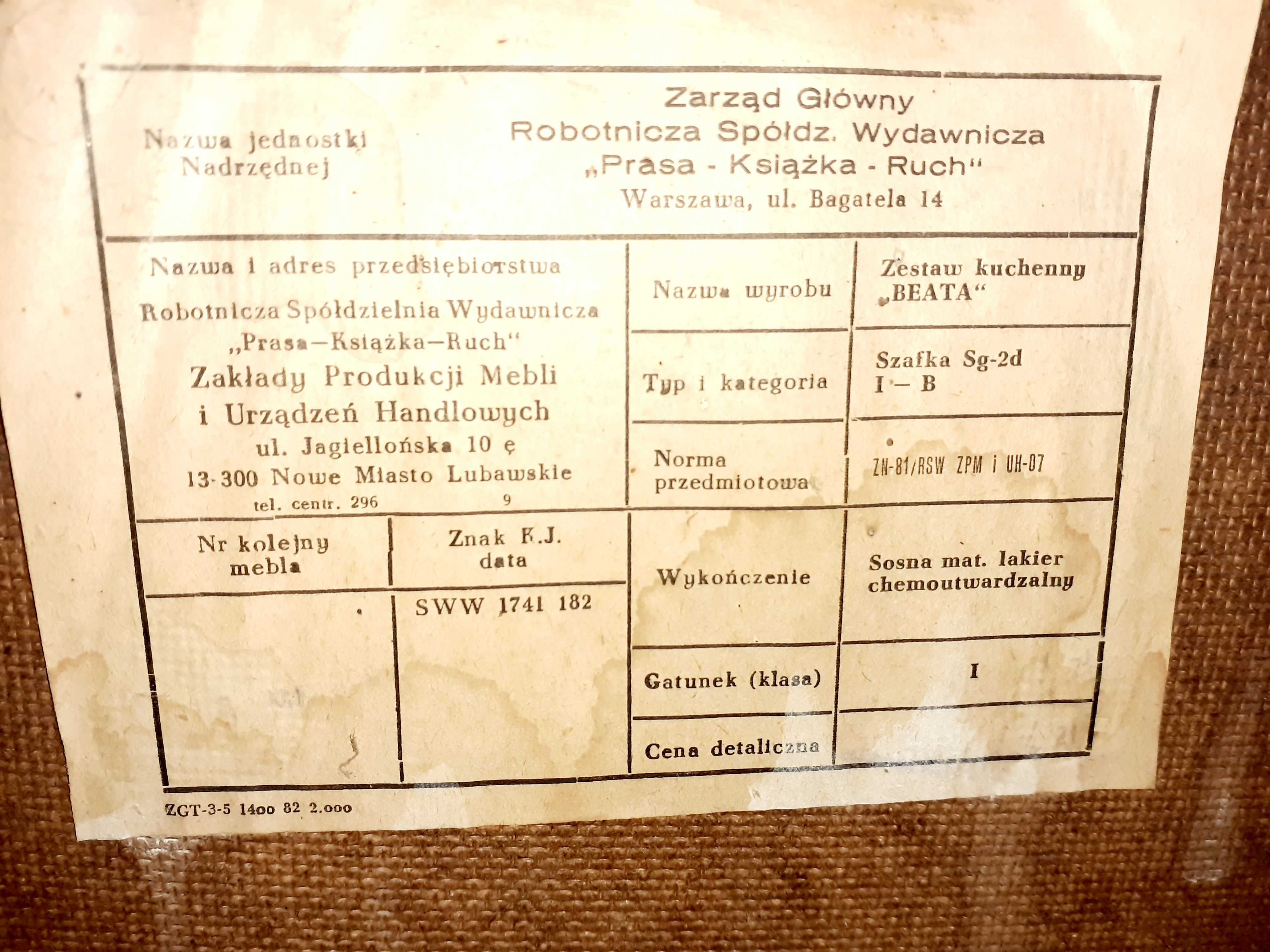 PRL Robotnicza spółdzielnia Szafki kuchenne drewniane z witrażem