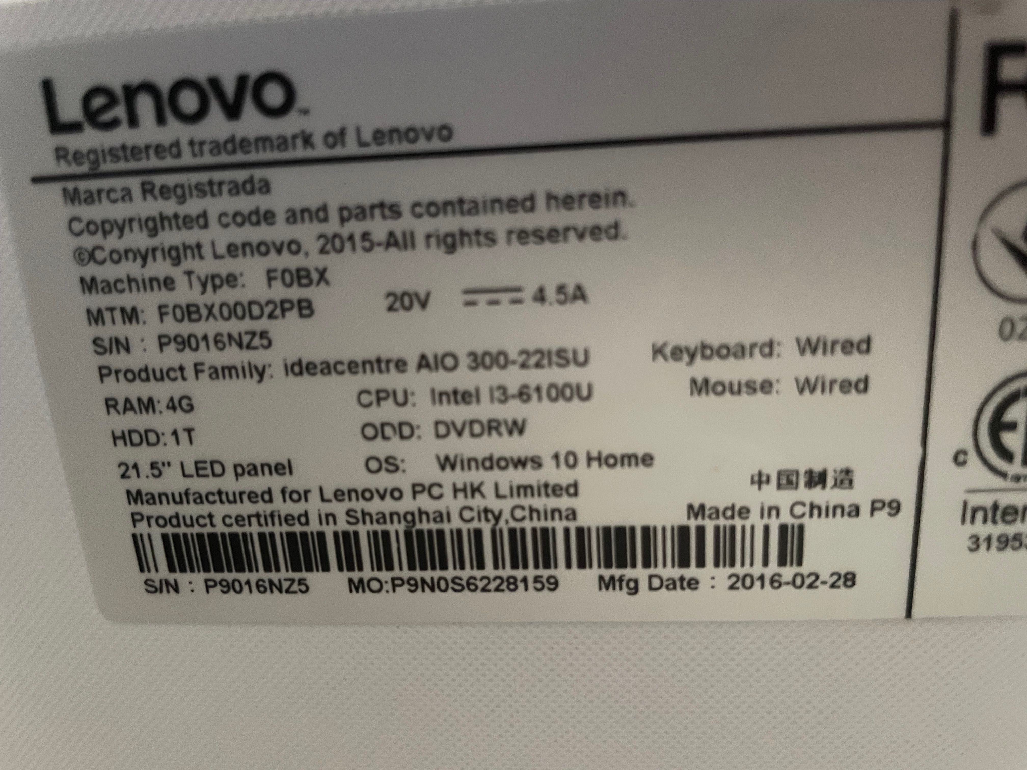 Lenovo AIO 300-22ISU 16GB RAM 256 SSD GIGABYTE doinwestowany