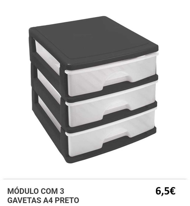 Módulo com 3 gavetas A4 (cores PRETO e AZUL)