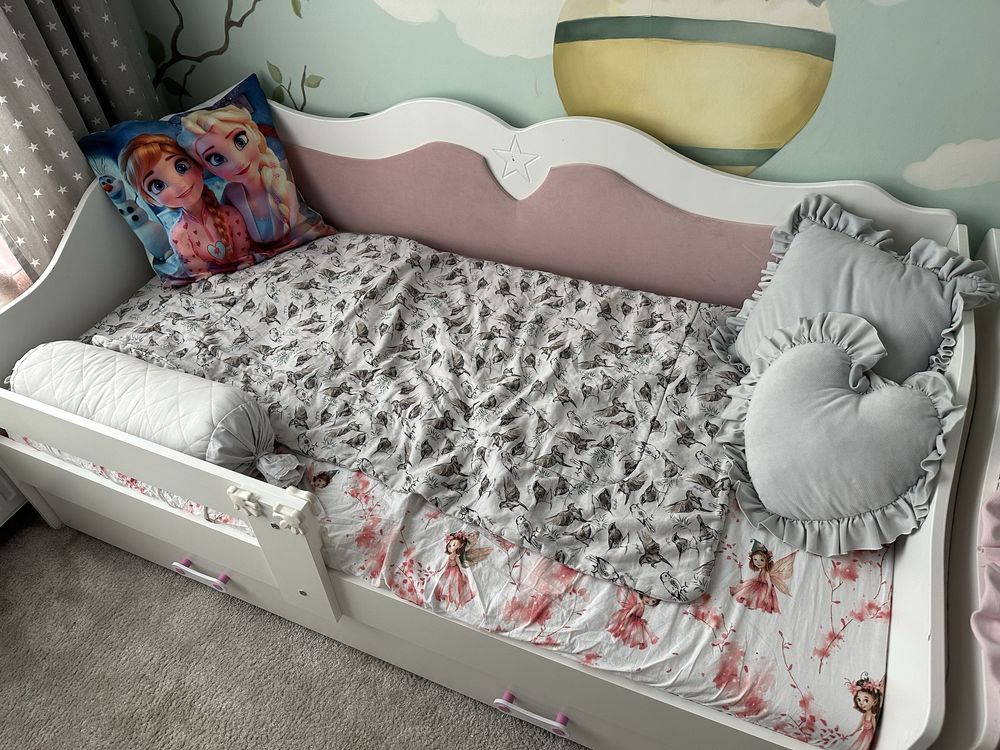 Dwa łóżka tapicerowane 160x80 z szufladami + materace DINO (2 sztuki)