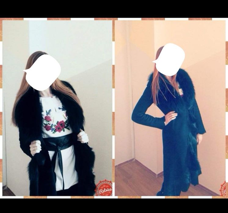 Дублянка натуральна чорна довга з песцом