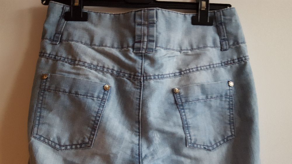 DENIM spodnie jeansowe aladynki ze ściągaczem jasne dżinsy