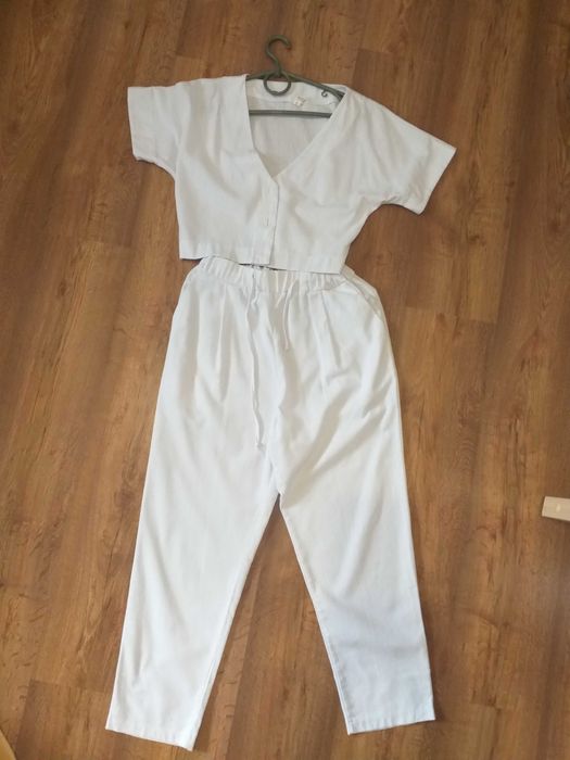 костюм льон штани жакет  білий 46-48