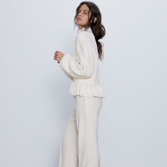 ZARA sweter elegancki z falbaną cream NOWY