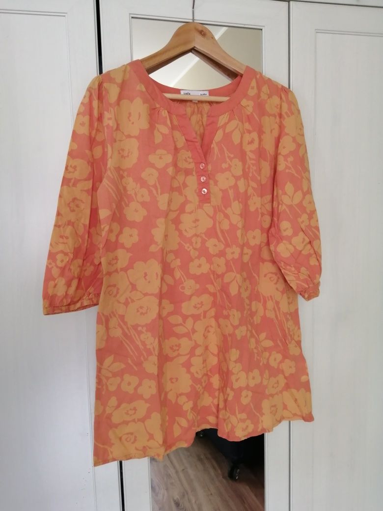 Pomarańczowa sukienka tunika w kwiaty rękawy 3/4 Ellos rozmiar S