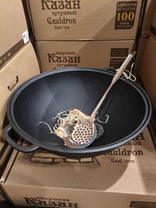 Казан чугунный 12 литров+подарок с крышкой сковородой ГРИЛЬ