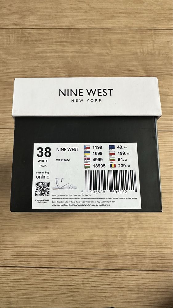 Buty samdały białe do ślubu 38 NINE WEST WFA2766-1