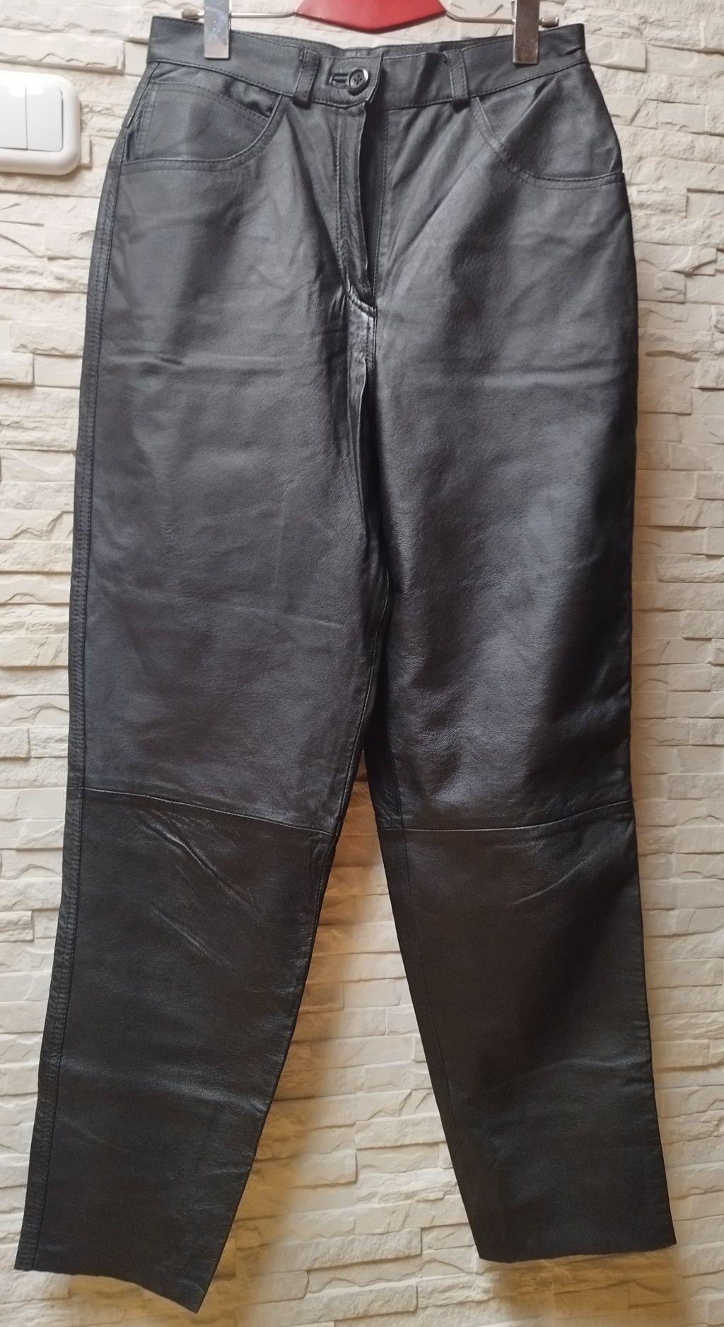 ?Spodnie skórzane, skóra naturalna, wysoki stan 36/38 S/M,mom fit
