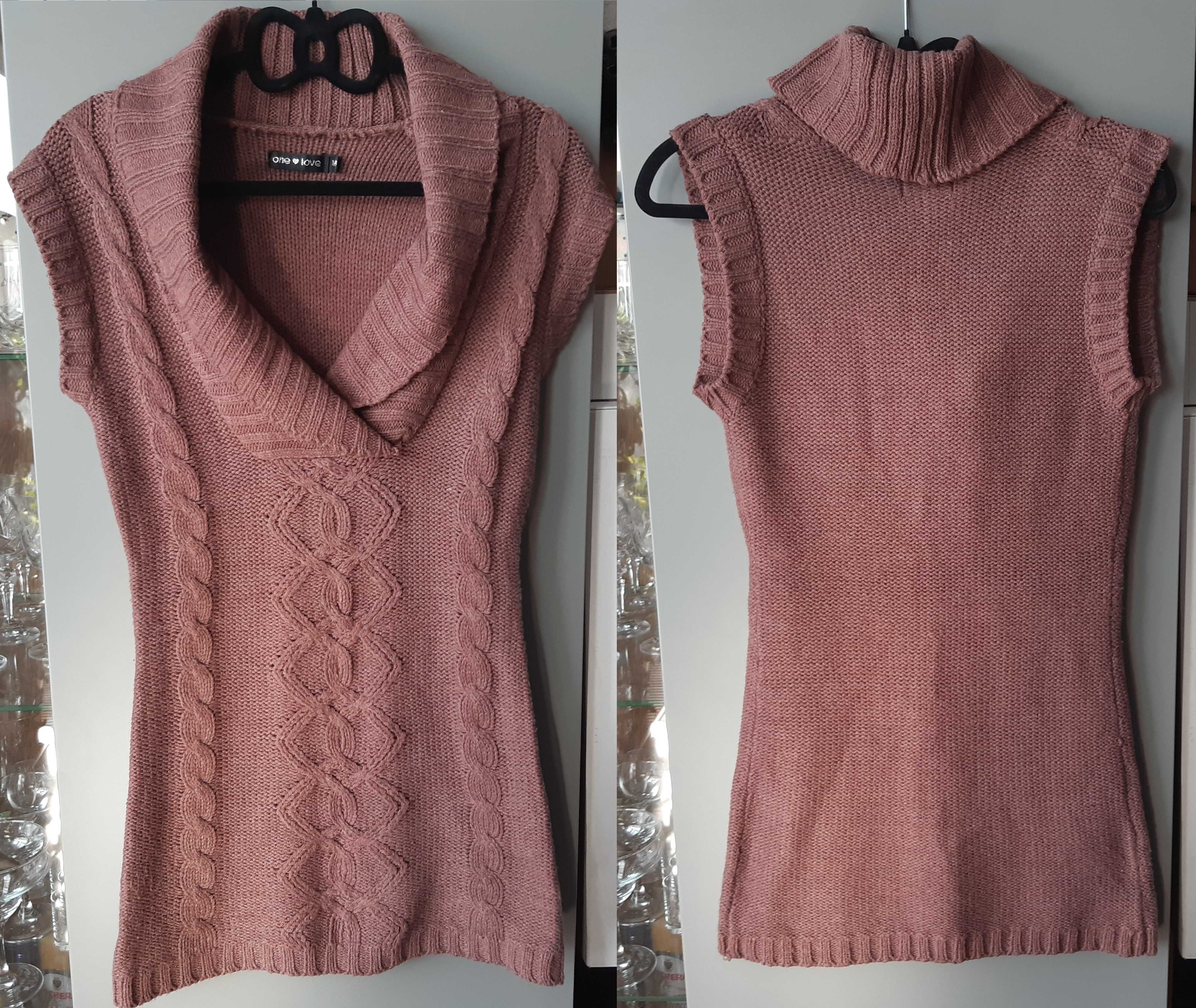Sweter tunika głęboki dekolt kolor ciemny wrzos rozmiar M 38