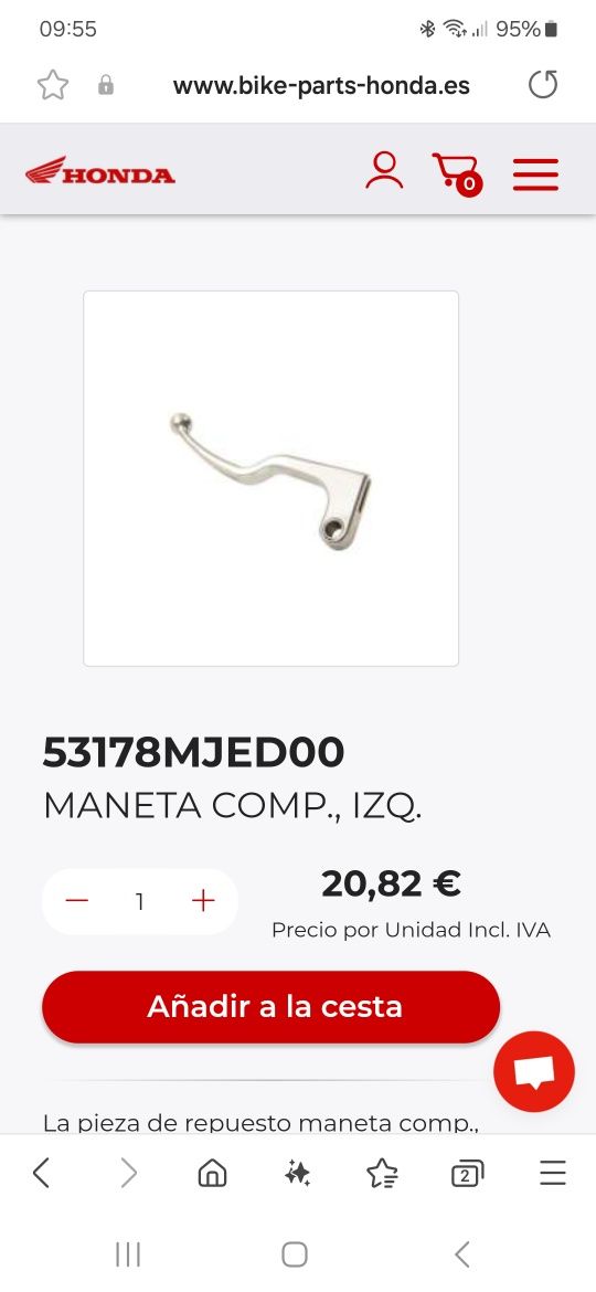 Manetes Honda CB650R. (1+1) NOVAS!