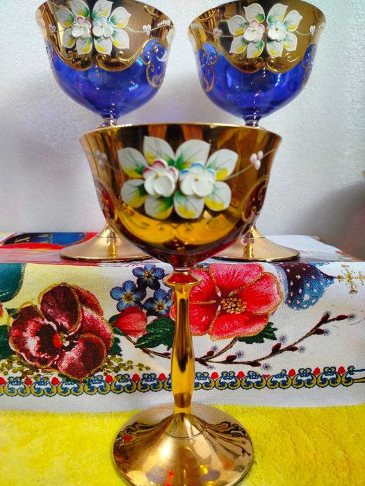 внимание! распродажа. 10шт бокалов.Bohemia Uhlir 200 мл лепка золотая