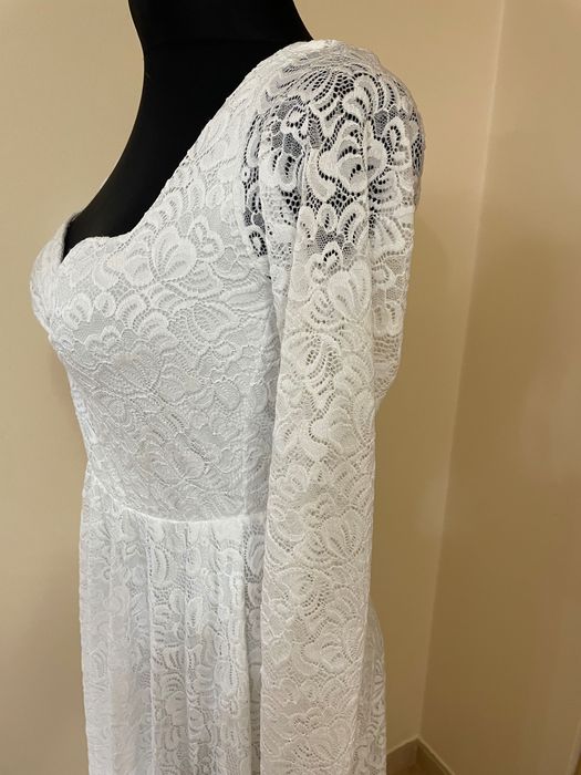 Koronkowa suknia ślubna w stylu bobo / Blush / 36-38