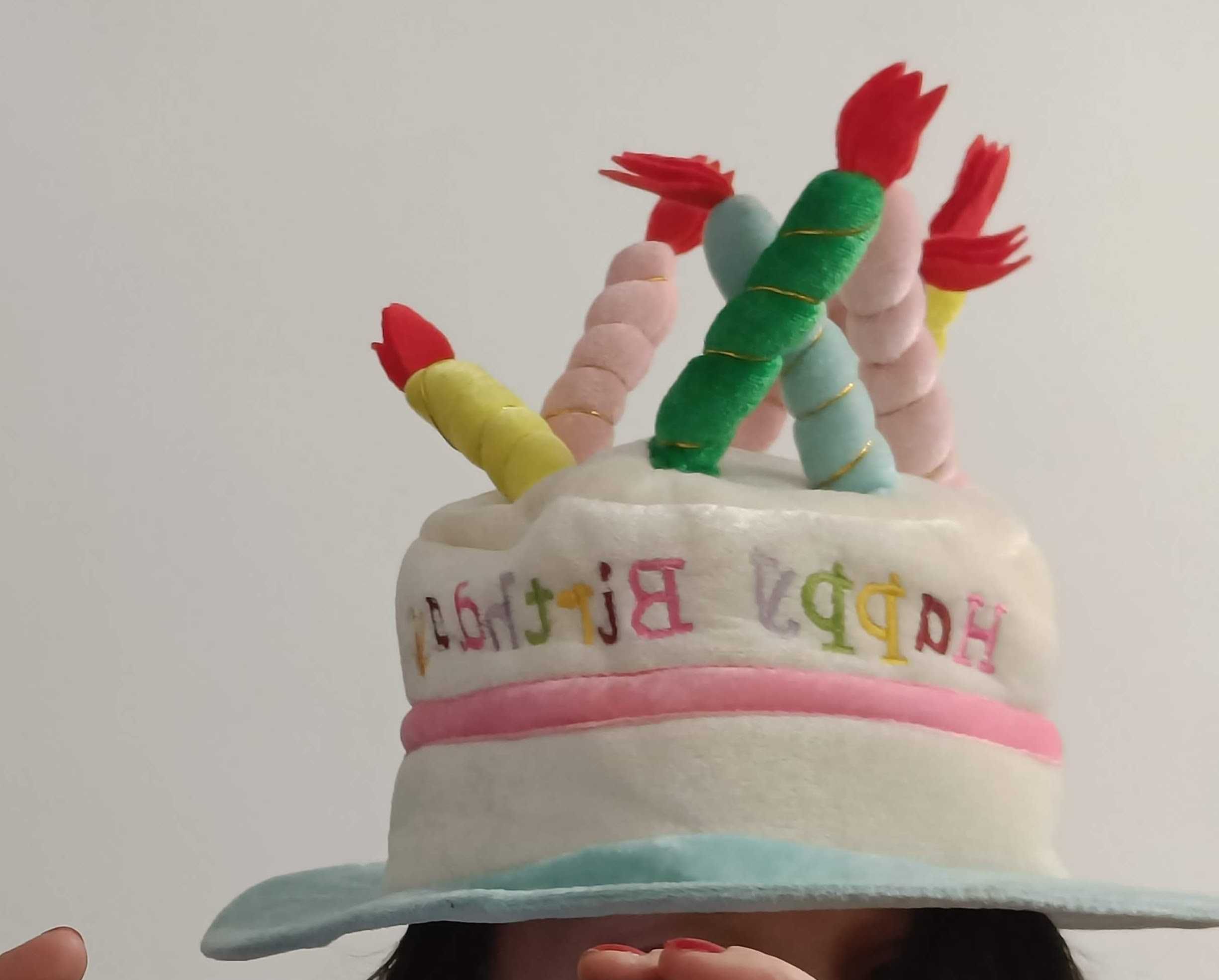 Zabawny kapelusz urodzinowy Happy Birthday - ze świecami