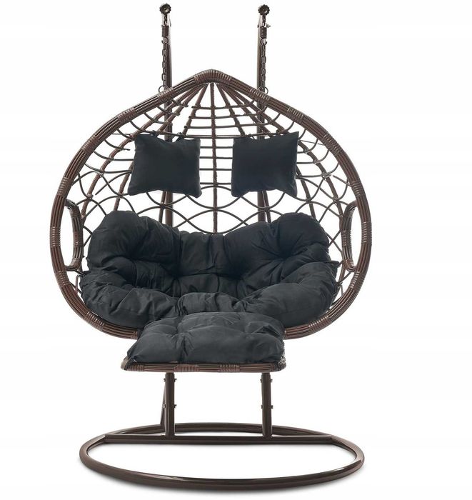 HUŚTAWKA Hamak Fotel Wiszący Z PODNÓŻKIEM BRĄZOWY 2-osobowy