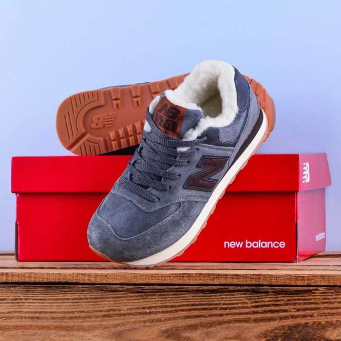 (2135) Зимові з хутром Кросівки New Balance 574 сірі з коричневим