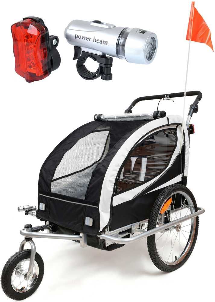 Przyczepka Rowerowa + Amortyzator 3w1+OŚWIETLENIE LED 2-osobowa+JOGGER
