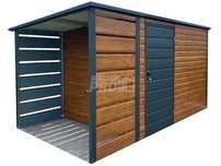 Schowek - Domek Ogrodowy 3x2m + wiata 1m  j. orzech  spad w tył GP549