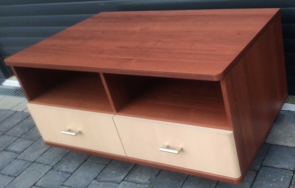 Szafka RTV stylowa drewniana komoda z półkami szufladami retro vintage