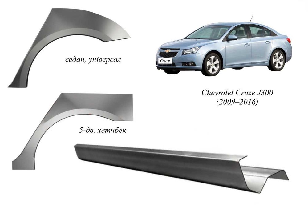 Пороги, арки Chevrolet Aveo/Cruze J300/Matiz/Tacuma/інші (1980-т.ч.)
