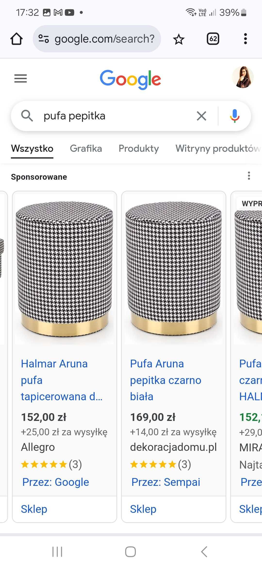 Pufy w pepitkę glamour