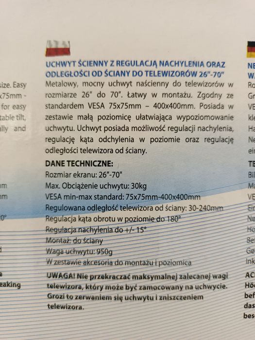 NOWY uchwyt TV 26"-70" max30kg Esperanza Proteus Komis Madej Sosnowiec