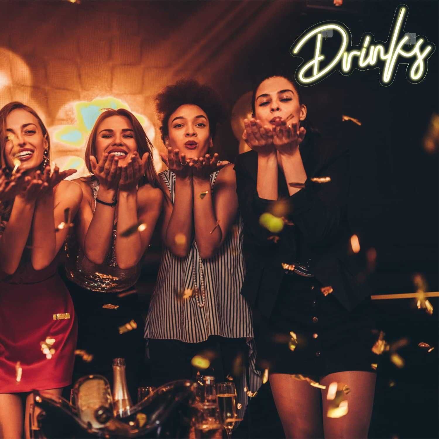 Neon LED Dekoracyjny DRINKY Ciepły biały 40x25 cm USB