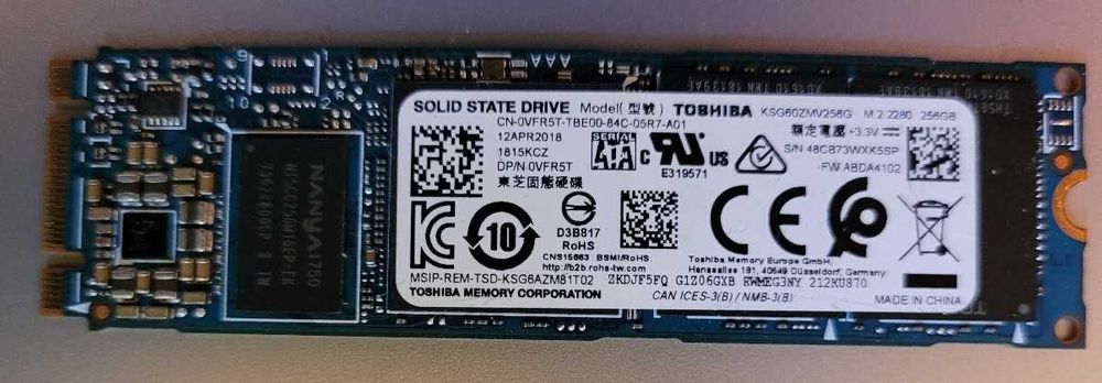 Dysk SSD M.2 256GB SATA Toshiba 2280 Z Legalnym Systemem Win10