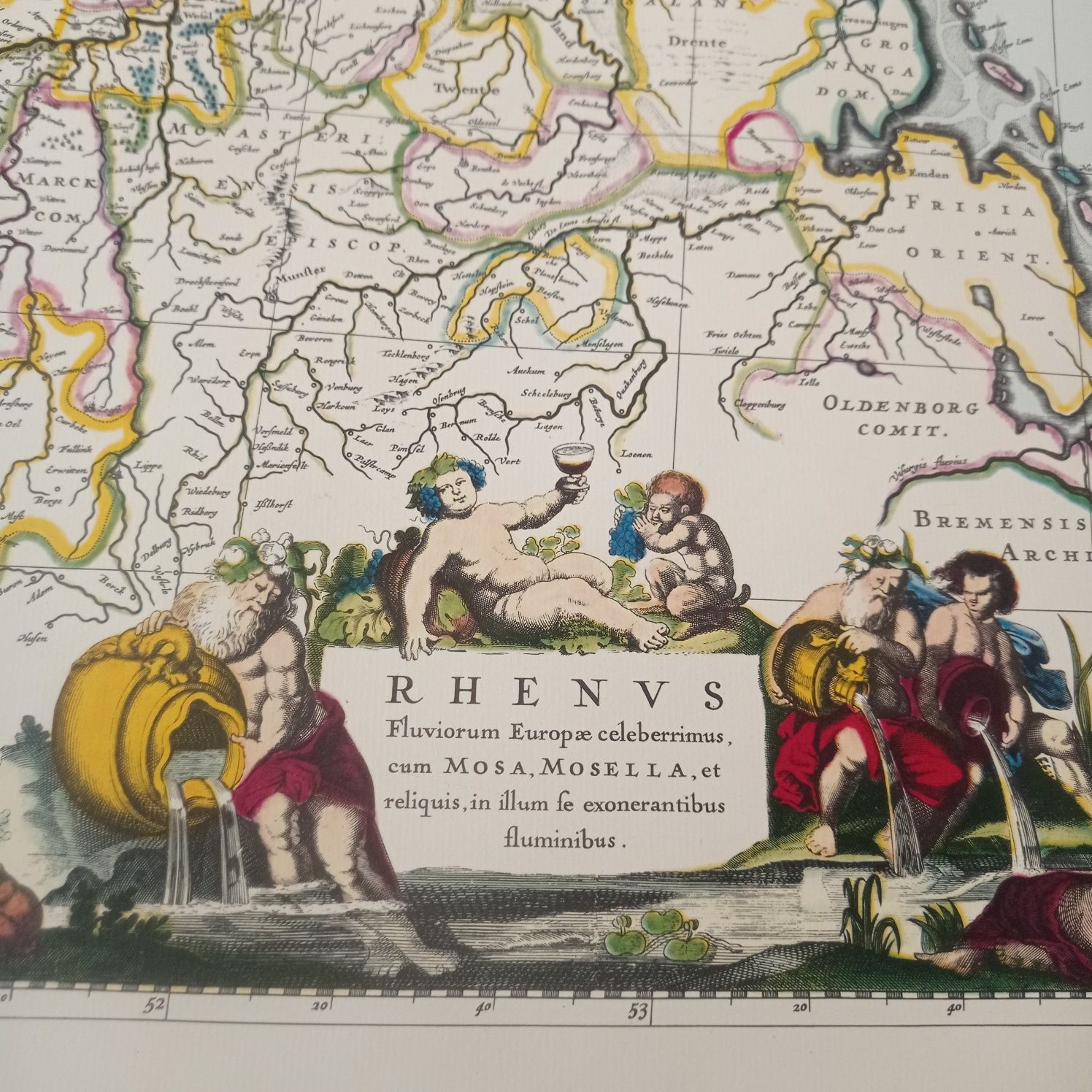 Mapa reprint rzeka Ren 1991 r. wersja w łacinie