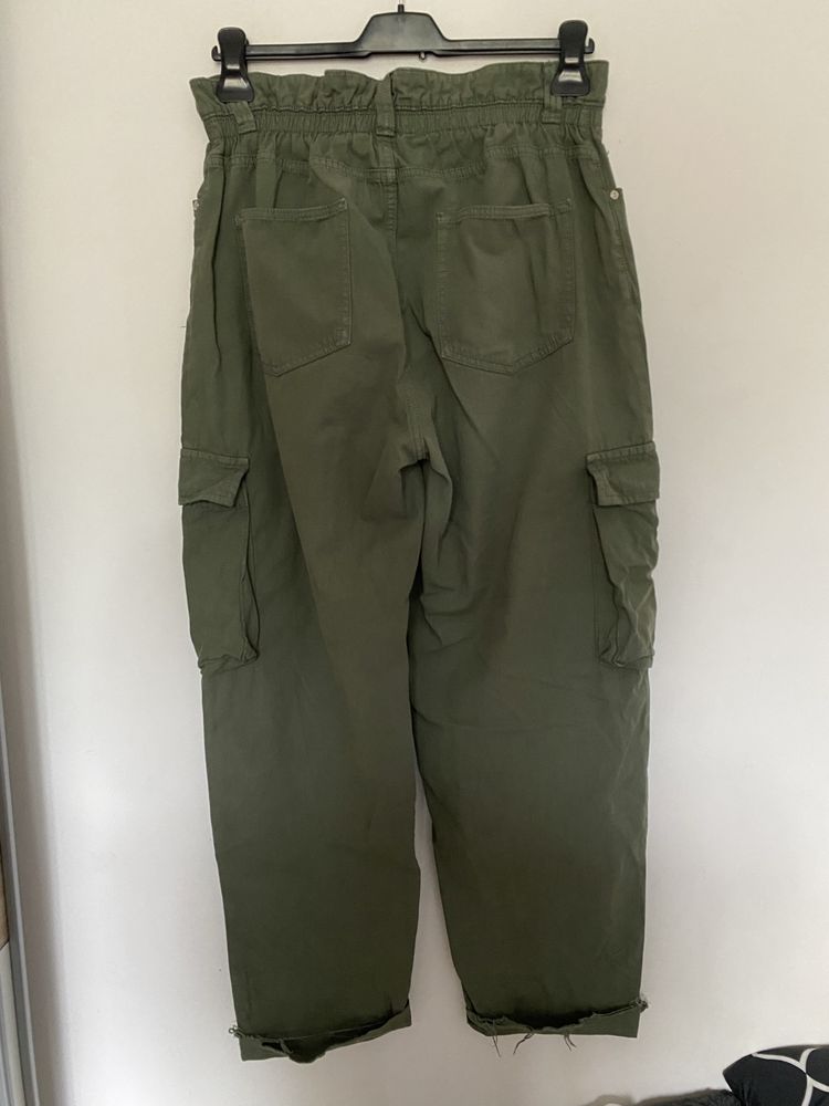 cargo pants khaki spodnie na gumce z kieszeniami