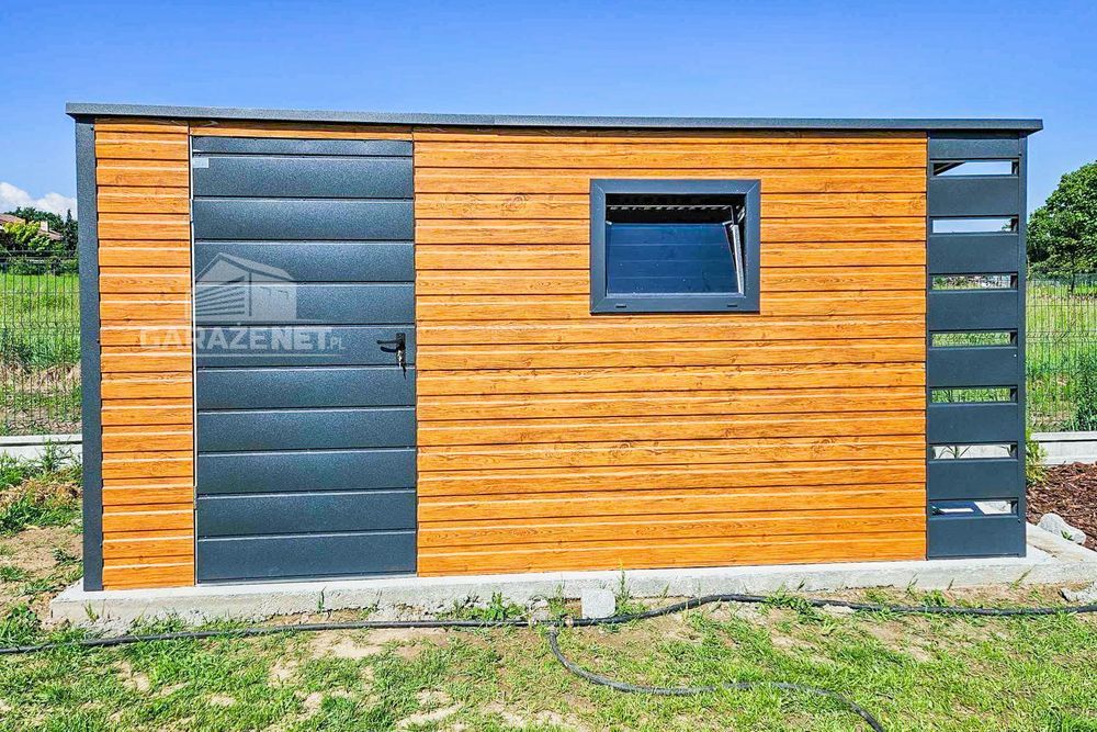 SCHOWEK DOMEK OGRODOWY 4X2 + Wiata 0,5M Drzwi Okno Jasny Orzech TS745