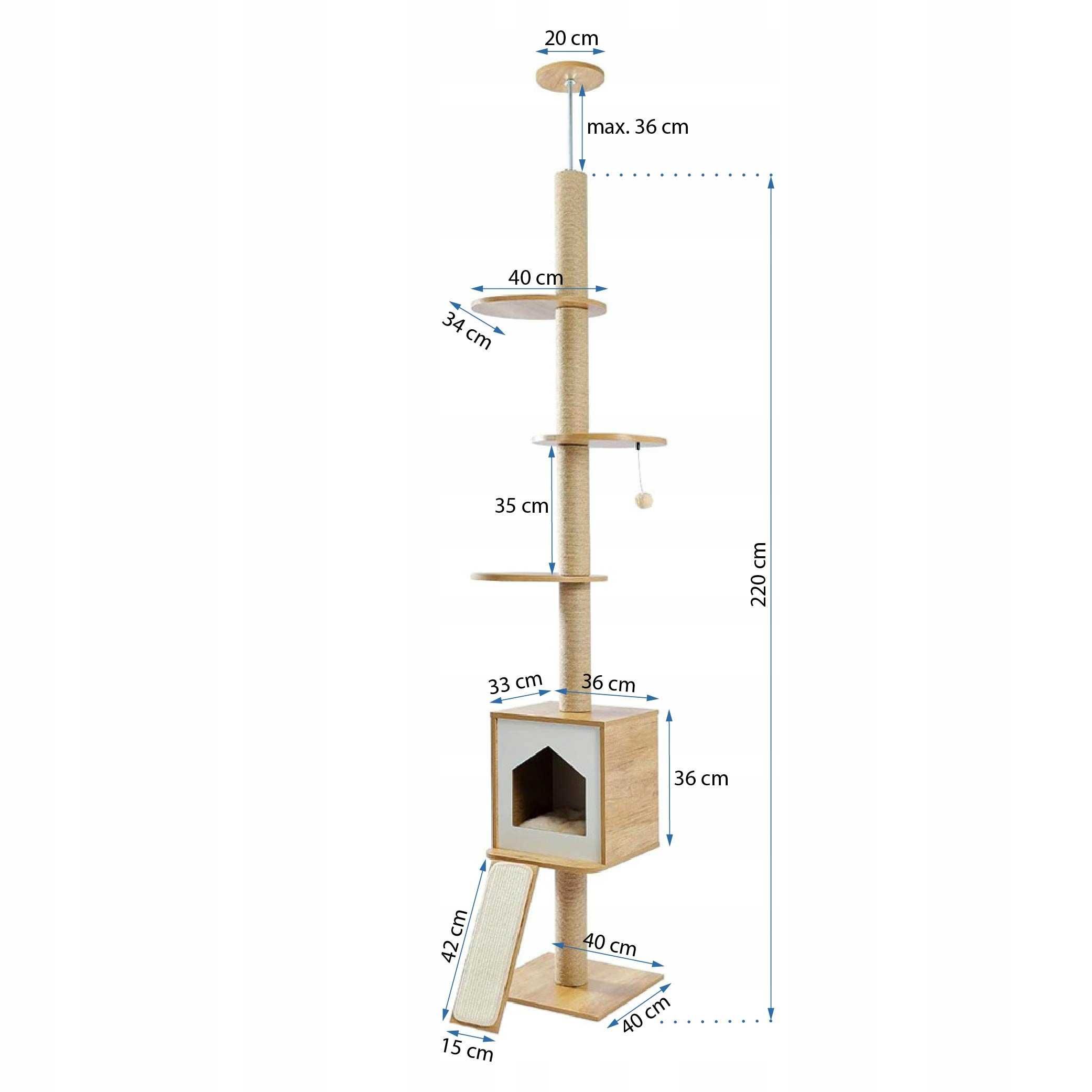 DRAPAK DLA KOTA SUFITOWY regulowany 220-250 cm drapak wieża legowisko