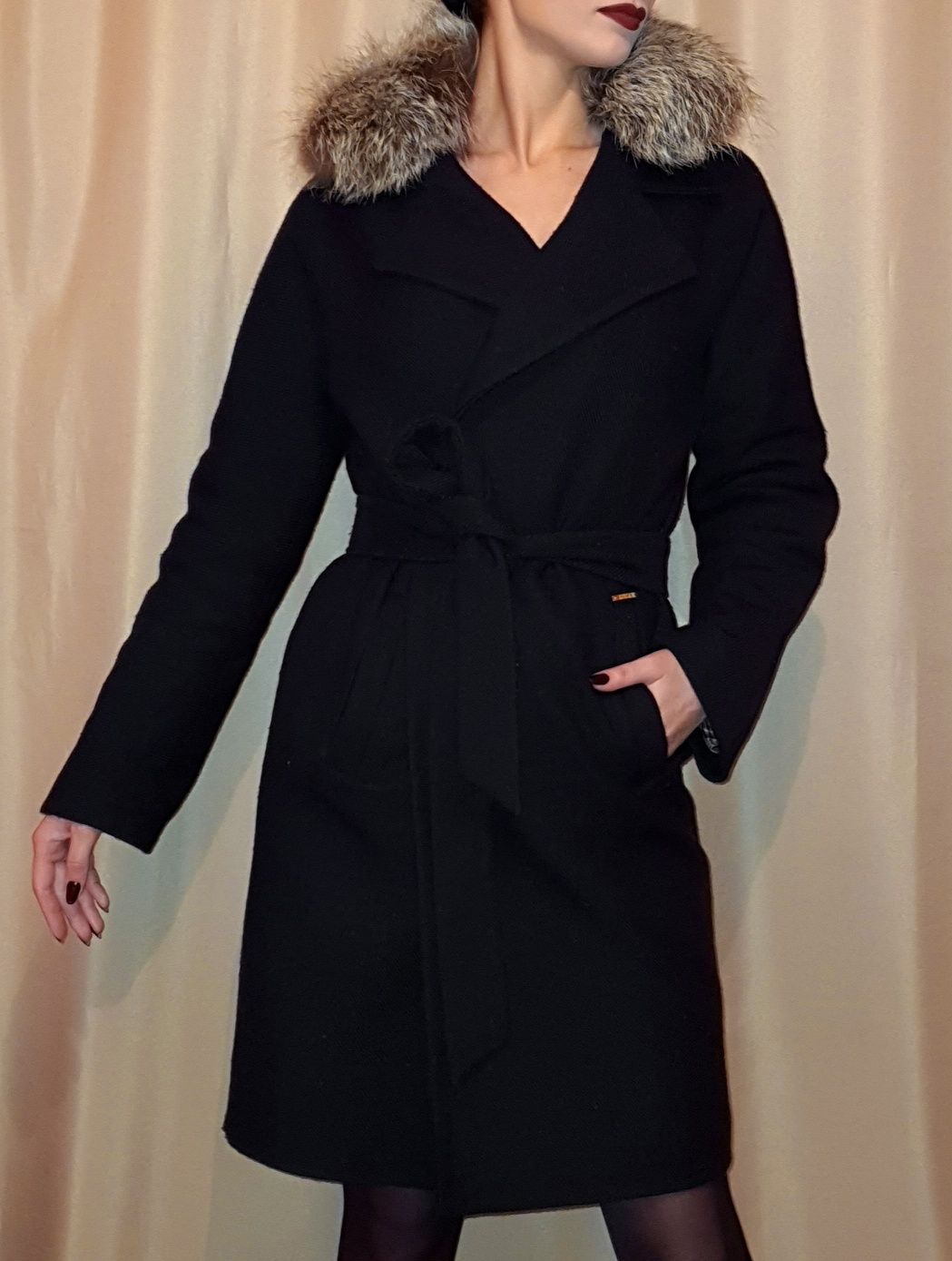 Пальто женское зимнее чёрное шерсть Luiza р.XS-S