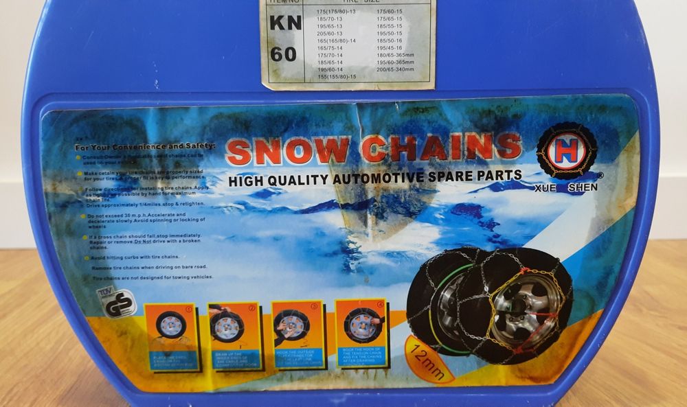 Correntes para neve, usadas uma vez.