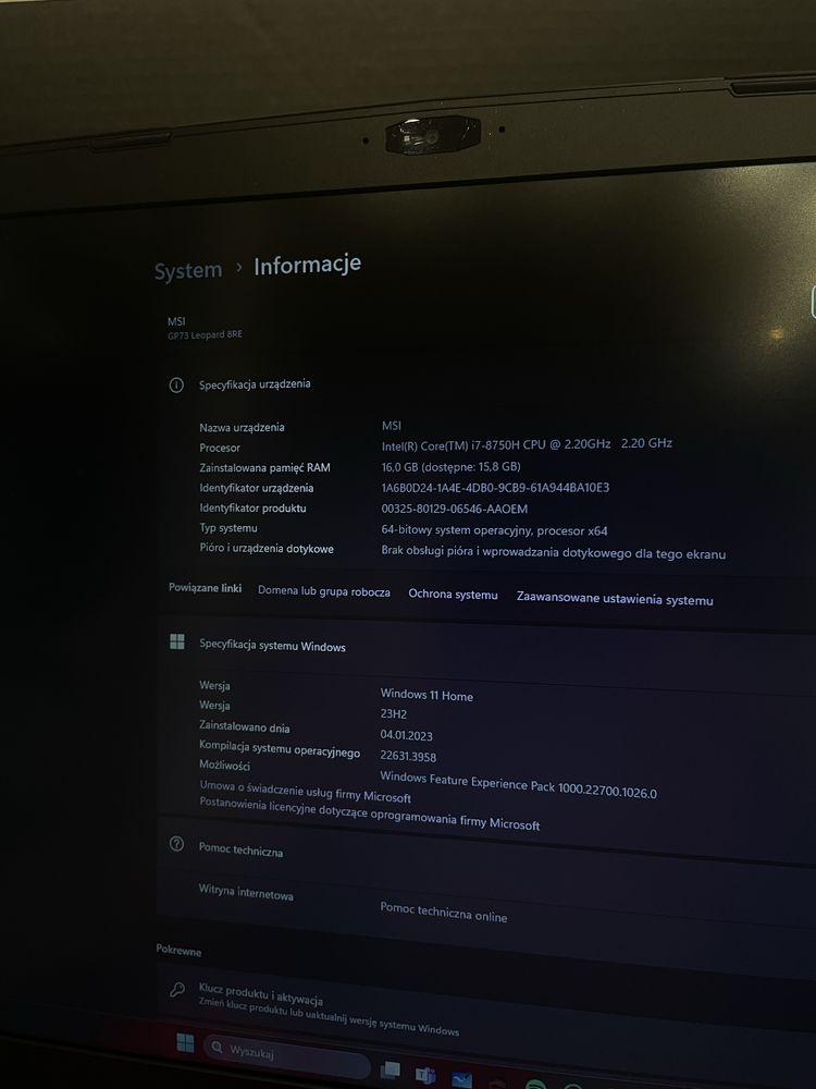 Laptop gamingowy MSI GP73 Leopard 8RE