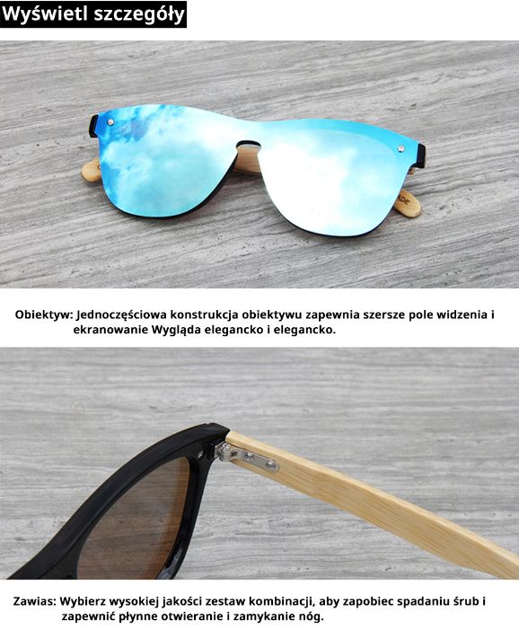 Drewniane Okulary Przeciwsłoneczne HD Lustrzane Bambus 6x Kolorów HIT!