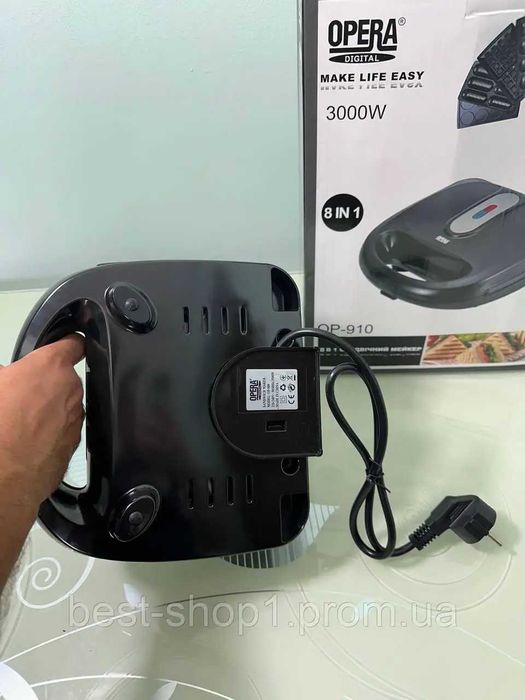 Вафельница 8 в 1 гриль сэндвичница бутербродница,Opera OP-910 3000Вт