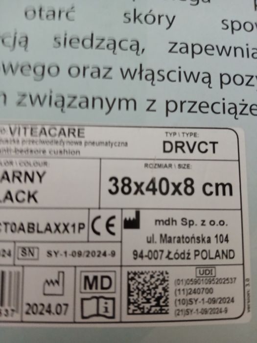 Poduszka przeciwodleżynowe pneumatyczna Vitea care