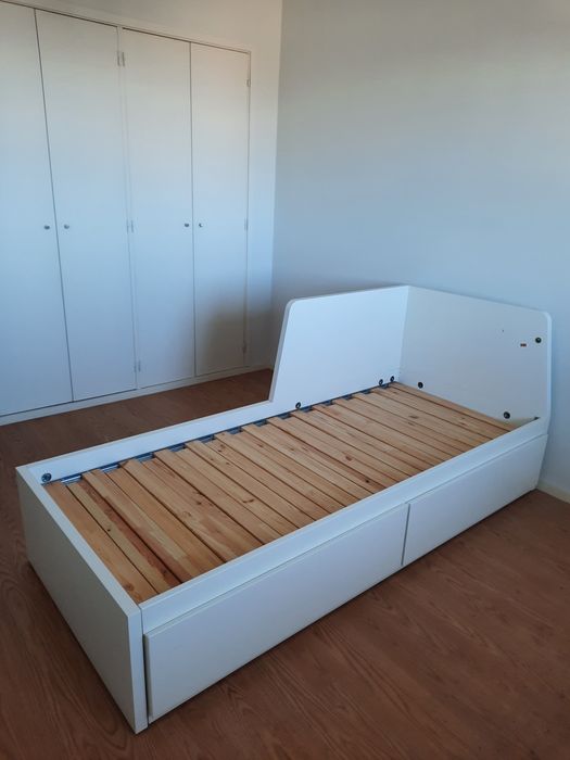 Cama indiv/dupla c/2 gav/2 colchões, branco, 80x200 cm