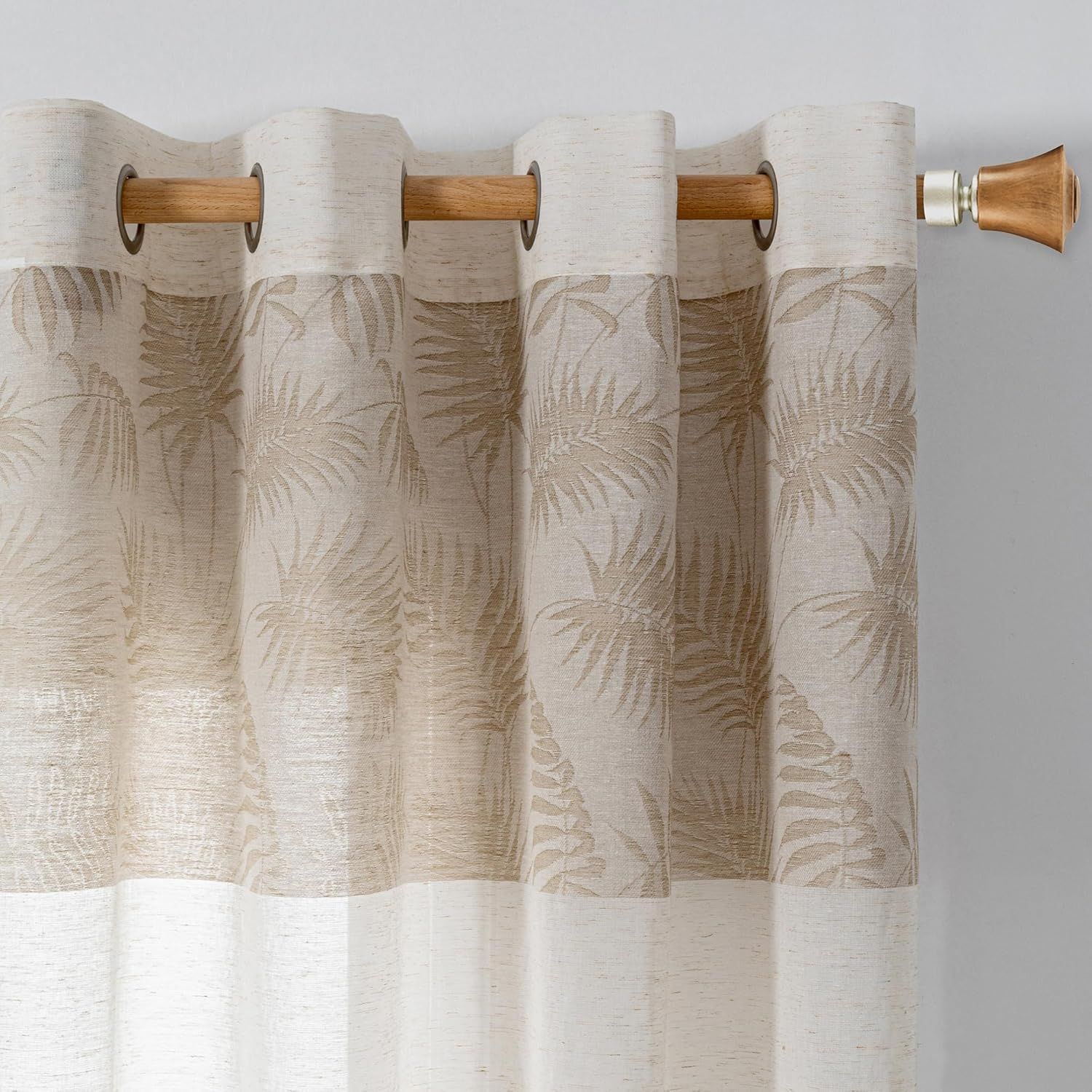 Zasłony Boho 2 szt 260x140cm Beżowe Półprzezroczyste Liście