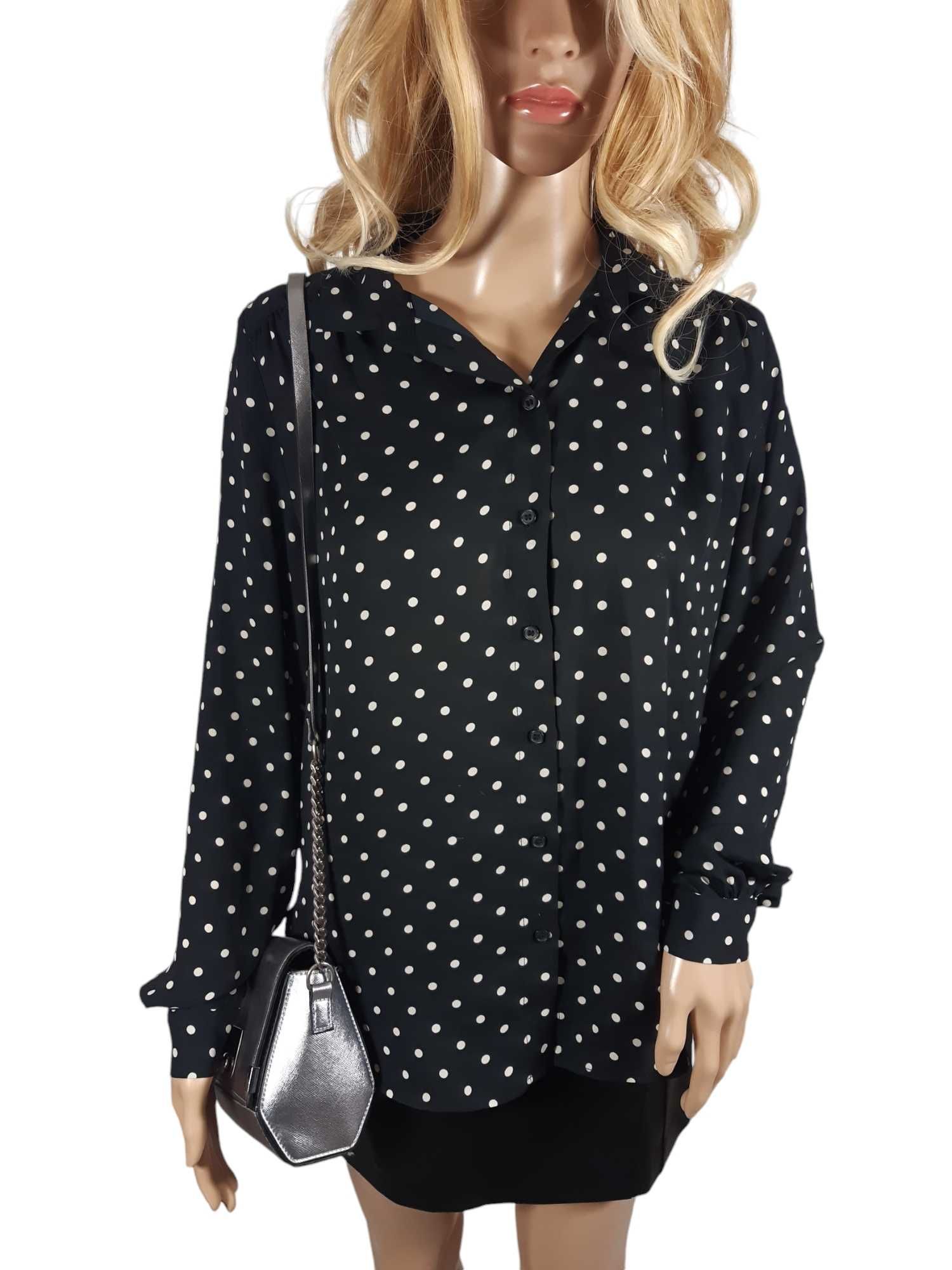 Czarna bluzka koszula wzór w kropki 34,XS/36,S H&M groszki