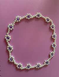 Naszyjnik perły handmade kwiatki