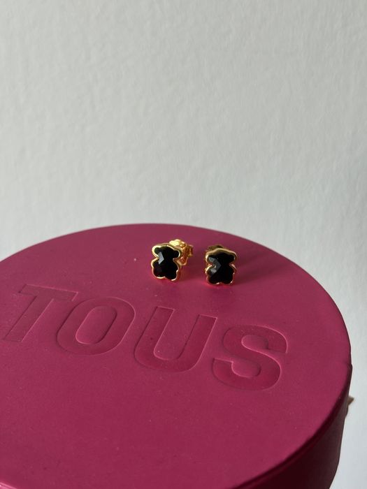 Kolczyki TOUS 10 mm stan idealby pozlacane onyks czarne