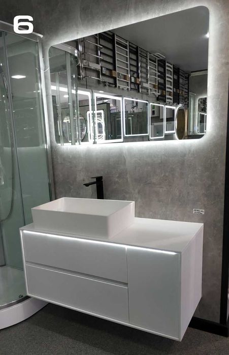 Меблі у ванну кімнату з акрилового каменю. Тумба, пенал, дзеркало