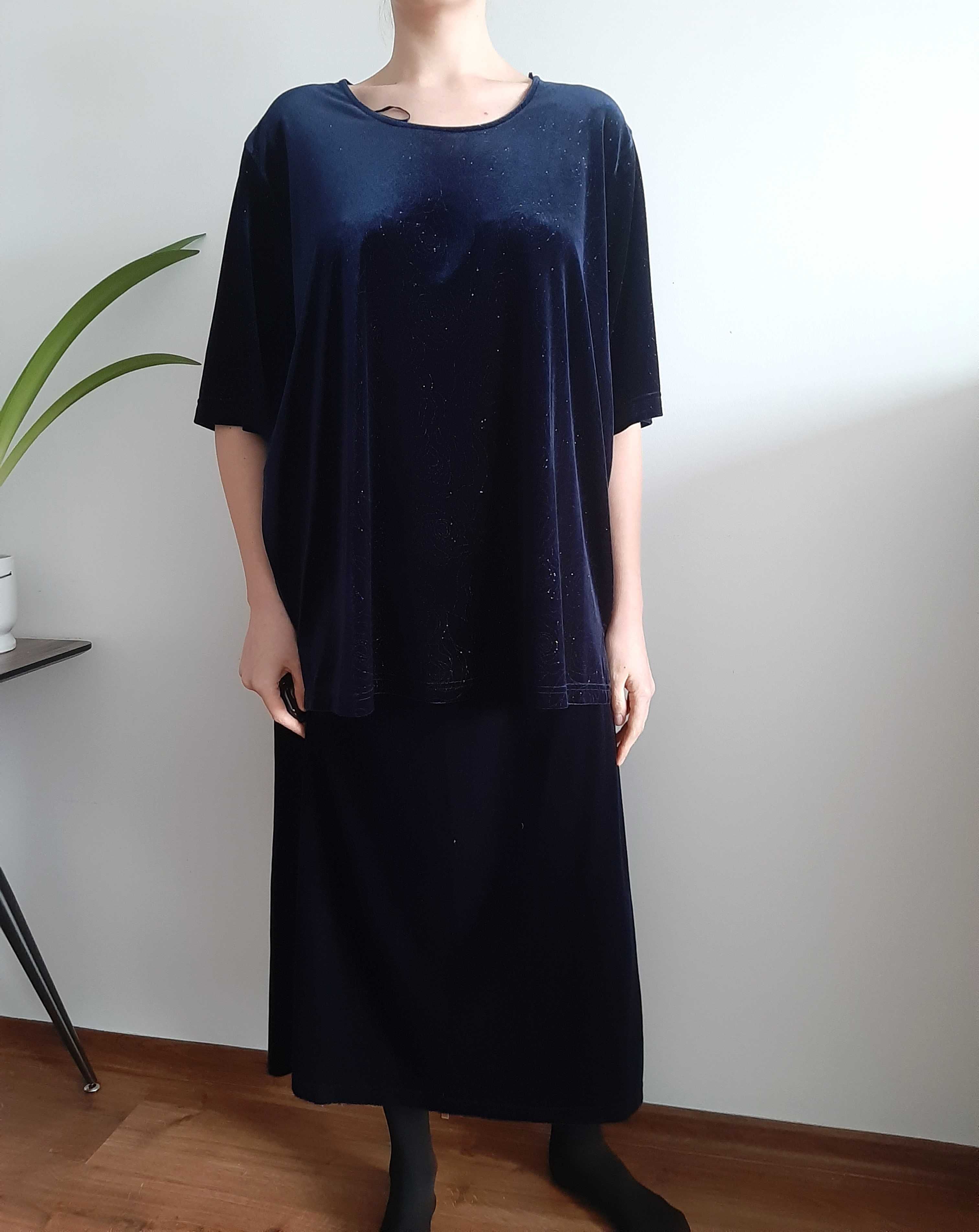 Sukienka kostium plus size  granatowa z brokatem połyskująca C&A 52-54