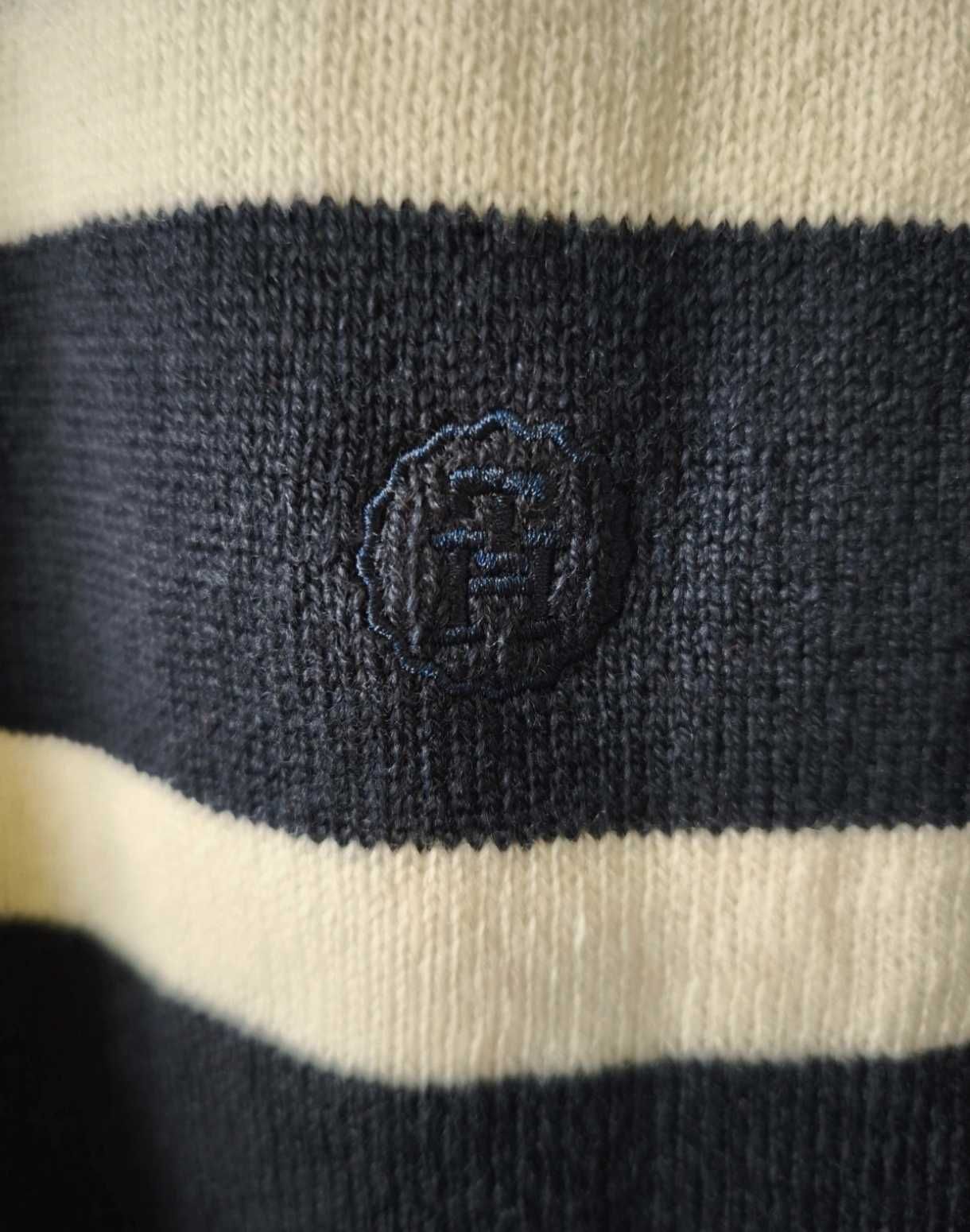 Granatowy wełniany sweter marynarski old money paski Tommy Hilfiger XS