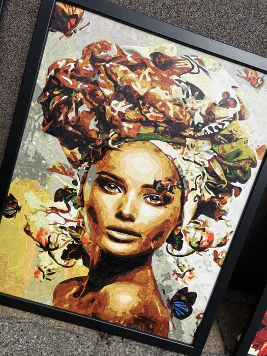 3 obrazy recznie malowane farbami na plotnie w ramkach