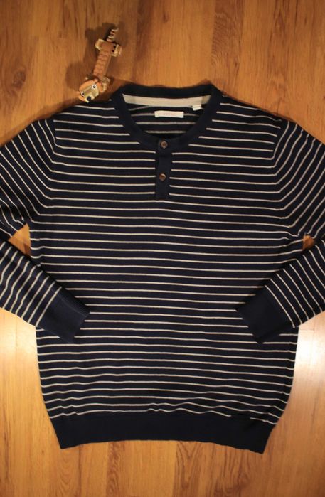 Sweter Esprit r. M granatowy unisex dł rękaw bawełniany w paski